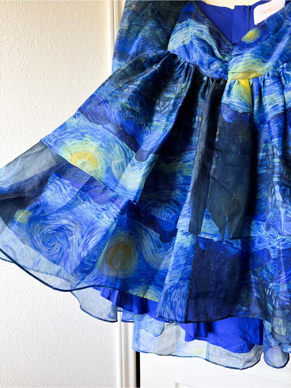 Selkie Starry Night Moonlight Puff Dress Van Gogh Print Medium EUC - Picture 3 of 13